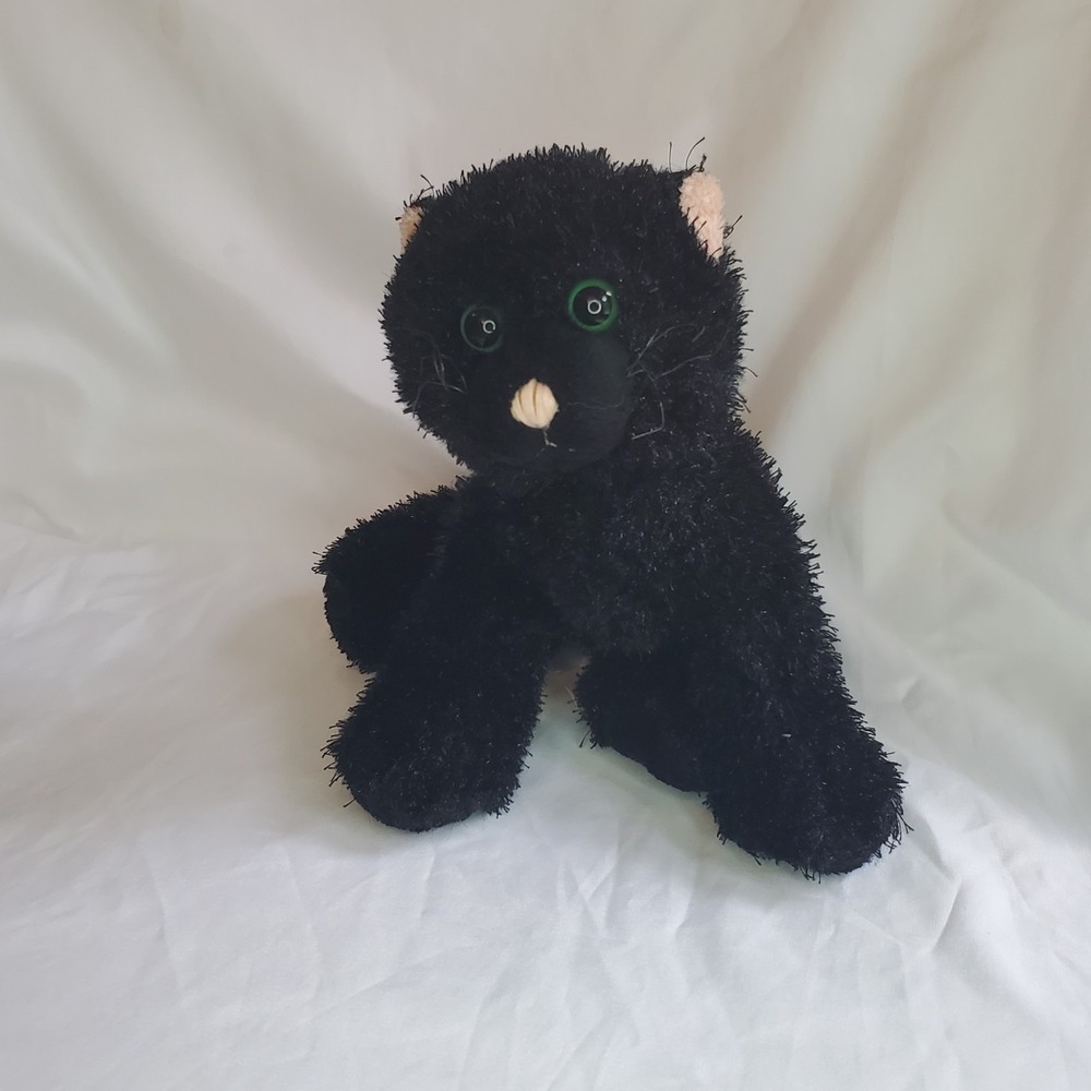 Ganz Webkinz Black Cat Kitten Plush No Code Stuffed Animal Green Eyes HM135